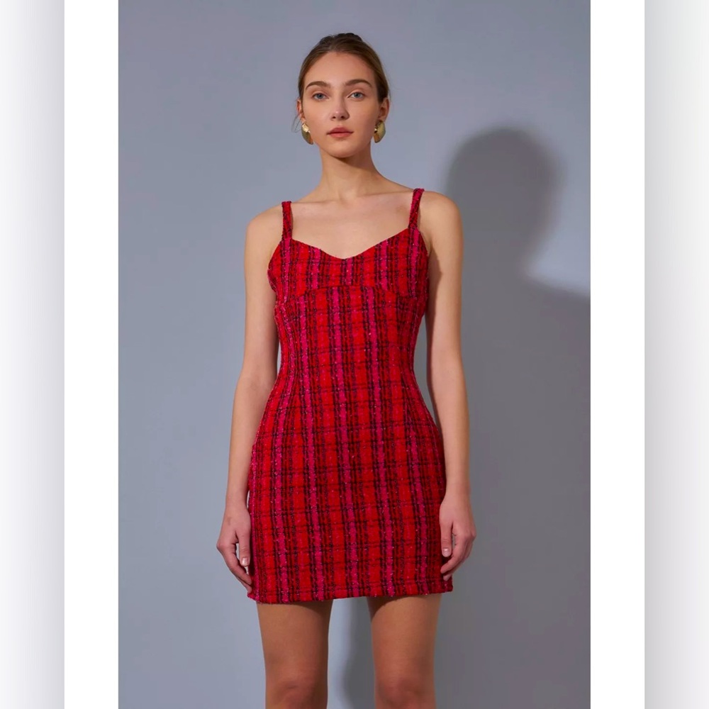 Endless Rose Boucle Tweed Bustier Mini Dress: Size Small